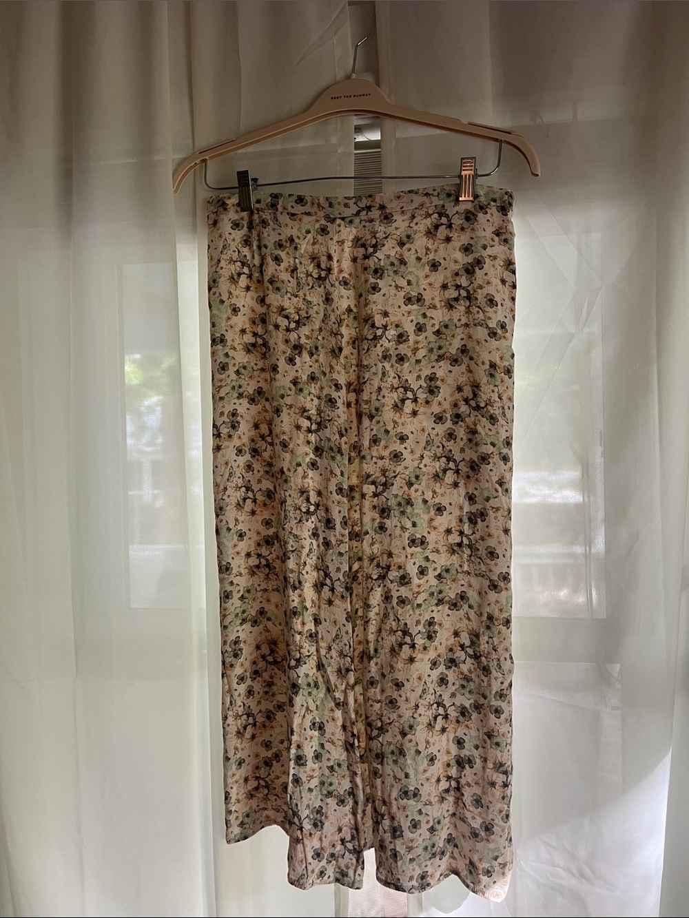 H&M Cream Floral Maxi Skirt with Green and Brown Accents